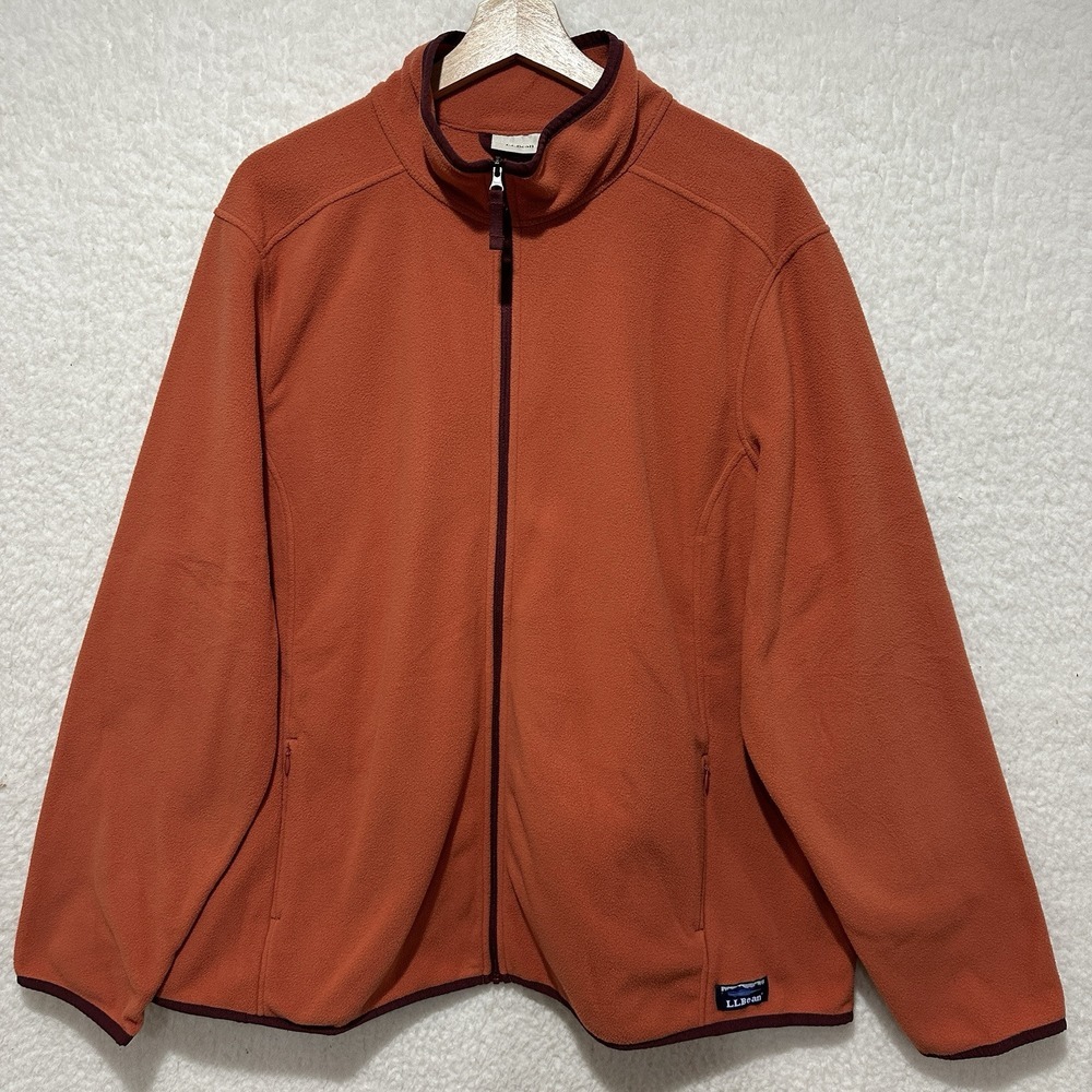L.L.Bean Women's Orange Fleece Full Zip Contrasting Dark Red trim Size 3X‎